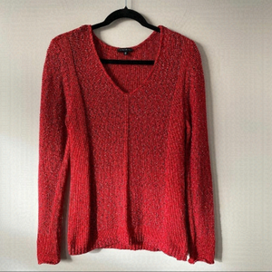 Dynamite looped knit red/black V-neck sweater.